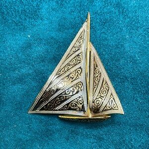 Damascene Sailboat Brooch